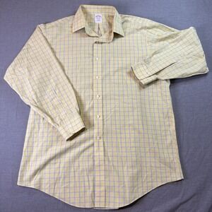 Brooks Brothers Traditional Fit Non-Iron Yellow Plaid Grid Dress Shirt 16 1/2-33